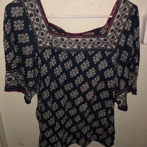Navy with Red trim short sleeved blouse